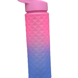 500ml gradient pink to blue plastic water bottle with textured grip and flip-top lid